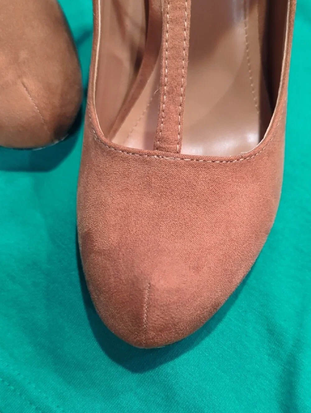 Attention T-Strap Suede Pumps in Cognac Brown